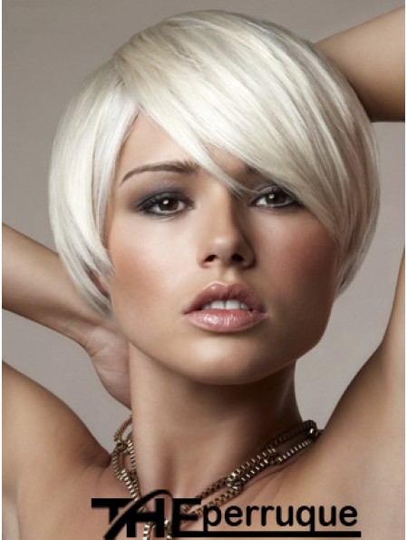 Capless Bobs Perruques de mode en ligne courtes droites 8 pouces platine blonde