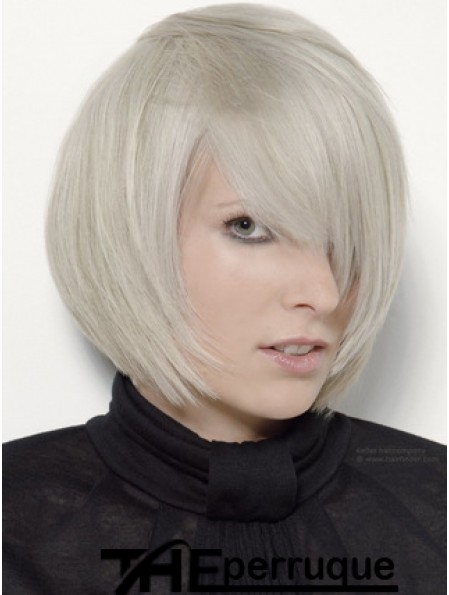 Capless gris menton longueur droite 12 pouces platine platine blonde élégante perruques de mode