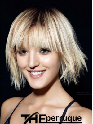 Monofilament Bobs menton longueur droite 12  inchperruques de mode à la mode blonde