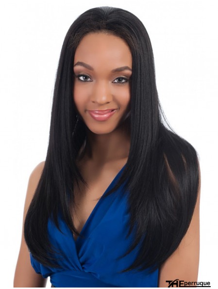 Cheveux raides indiens droits noirs longs perruques pratiques 3/4