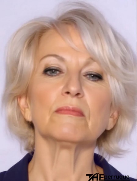 Pas Cher Gris Perruques Remy Humain Gris Coupe Ondulée Style Courte Longueur