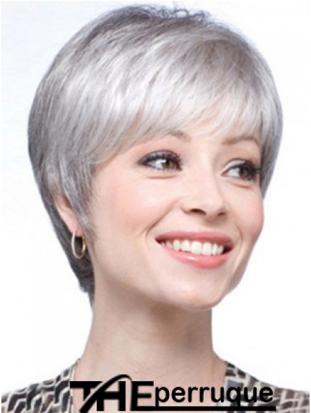 Perruques courtes UK Straight Style avec coupe capless grise