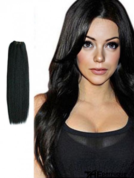 Extensions de trame à la mode noires de cheveux humains Remy droits