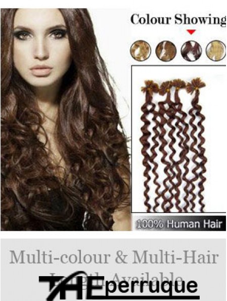 Auburn Curly Durable Nail / U Tip Hair Extensions